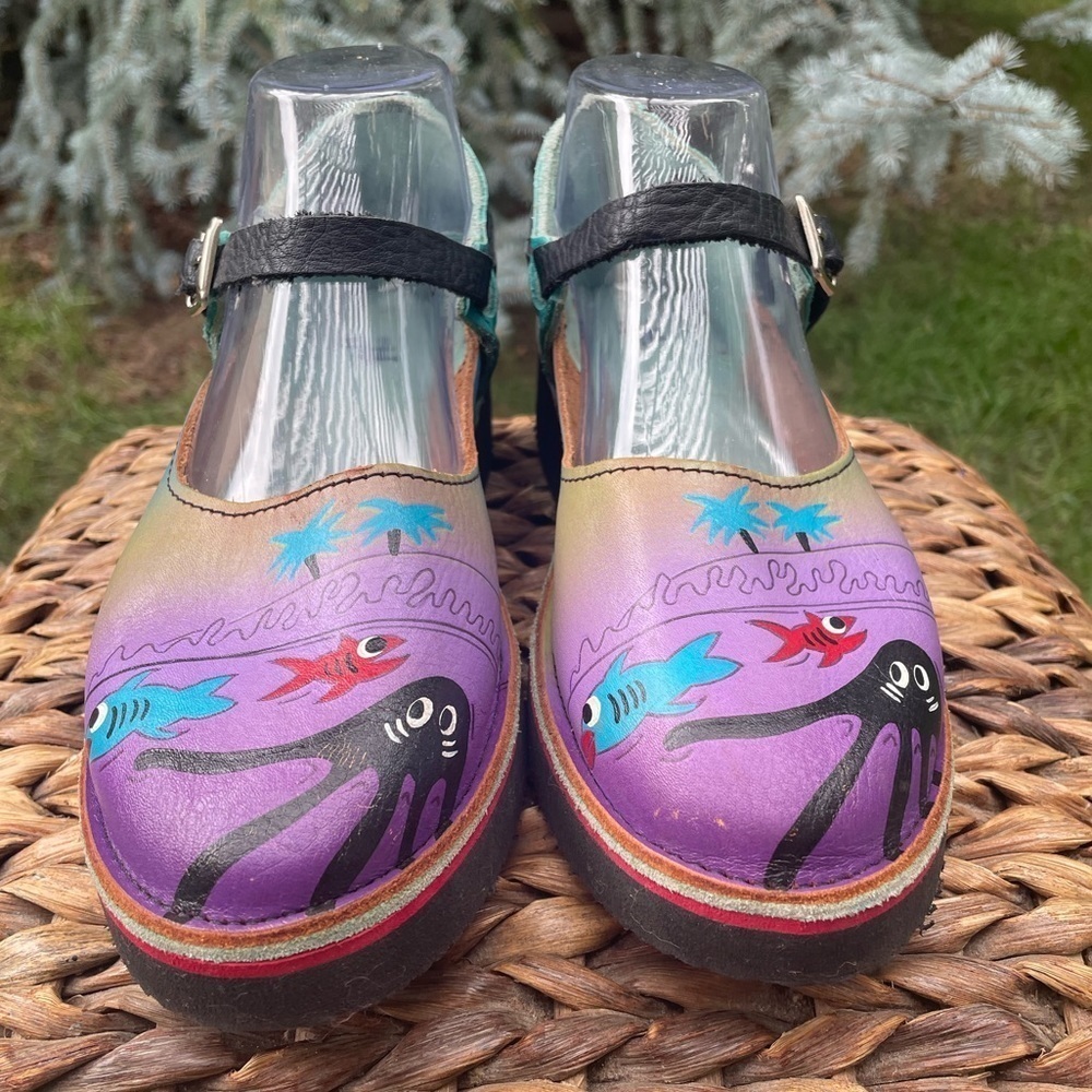 Soltech Octopus Ocean Hand Painted Leather Artistic Mary Janes Flats Us Size 9.5 View 2